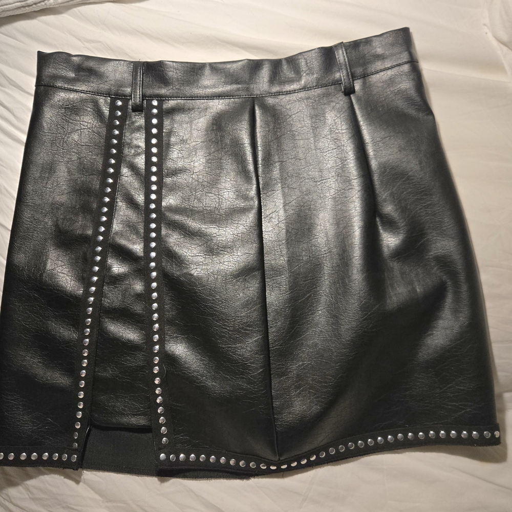 Black Studded Faux-Leather Skirt
